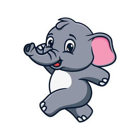 Linda Y Kawaii Elefante Corriendo Y Saltando Dibujos Animados