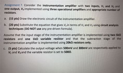 Solved Assignment Consider The Instrumentation Amplifier Chegg