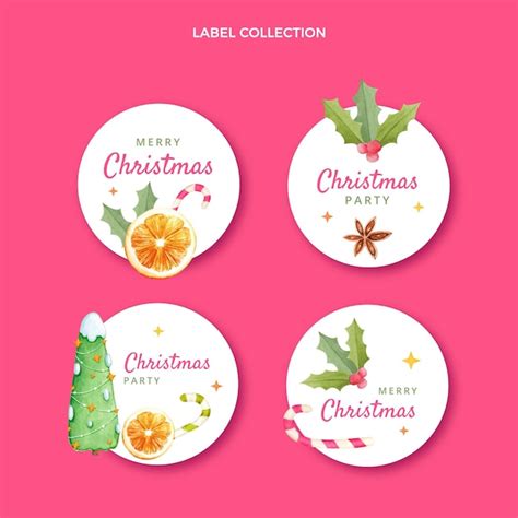 Free Vector Watercolor Christmas Labels Collection