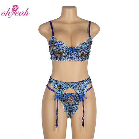 Ohyeah New Arrival Pieces Embroidery Floral Lace Lingerie
