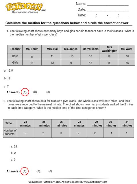 Calculating The Median Worksheet Turtle Diary 4500 Hot Sex Picture