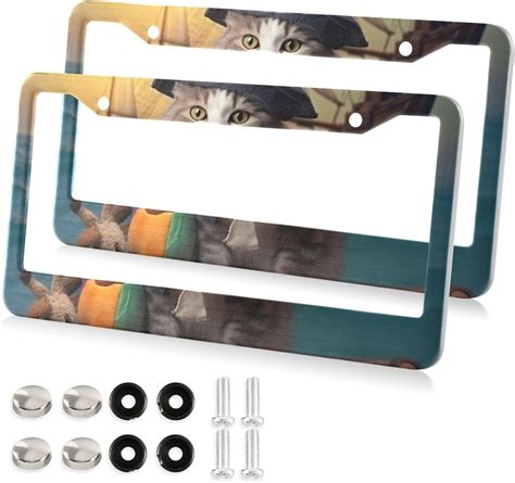 Hotbar Cute Pirate Cat License Plate Frames Pack Aluminum License