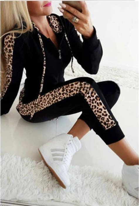 Leopard Print Two Piece Tracksuit For Women