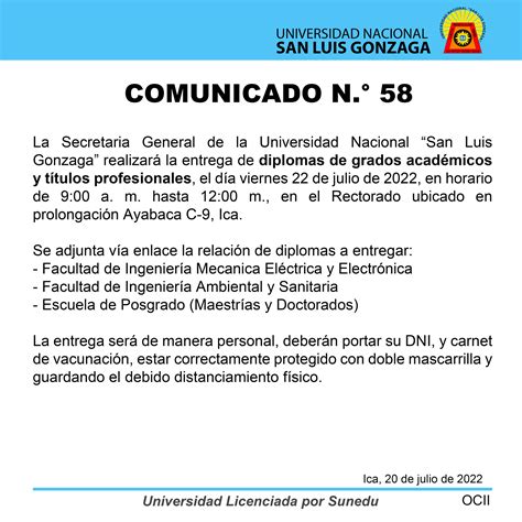 Comunicado Entrega De Diplomas De Grados Acad Micos Y T Tulos