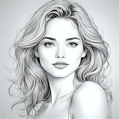 A Drawing Of A Woman With Long Hair And A White Top Premium Ai