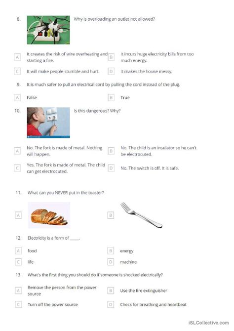 Electrical Safety Tips Discussion St English Esl Worksheets Pdf And Doc