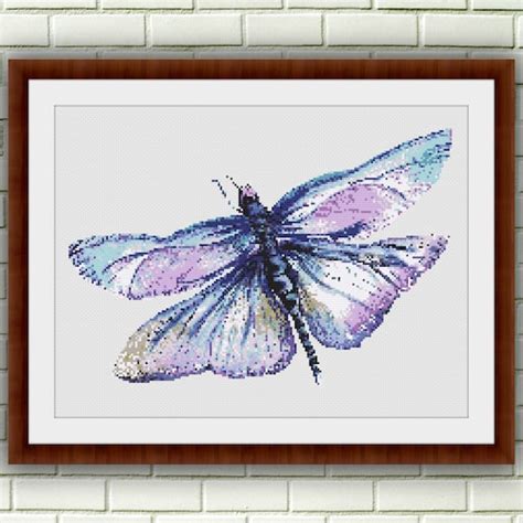 Watercolor Dragonfly Counted Cross Stitch Pdf Pattern Etsy