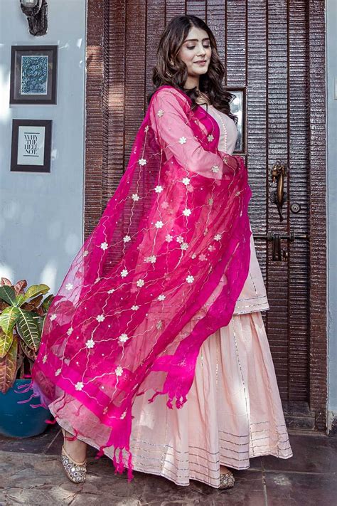 Peach Kurta Sharara Set With Dupatta Designer Party Wear Dresses