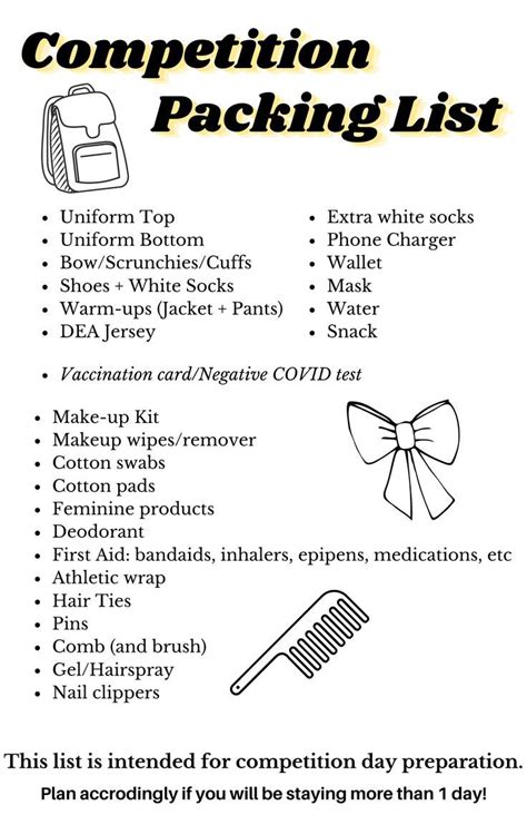 Competition Cheerleading Packing List