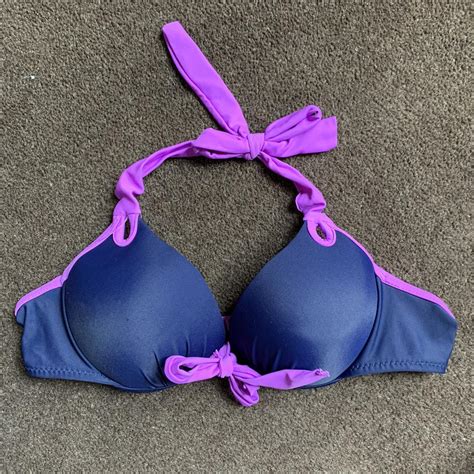 Navy And Purple Push Up Bikini Top Photo Just For Depop