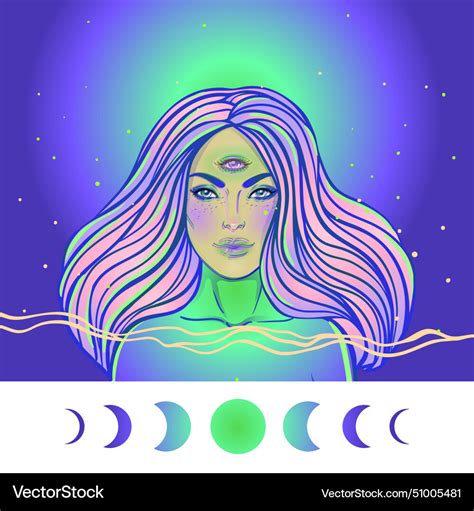 Portrait Of Mystic Girl With Three Eyes Royalty Free Vector