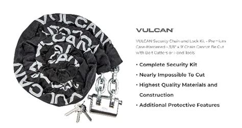 Vulcan Security Chain And Lock Kit Premium Case Hardened 38 Inch X 6 Foot 2 Inches