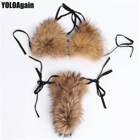 Women S Real Fox Fur Bikini Bra Summer Beach Underwear Detachable Thick