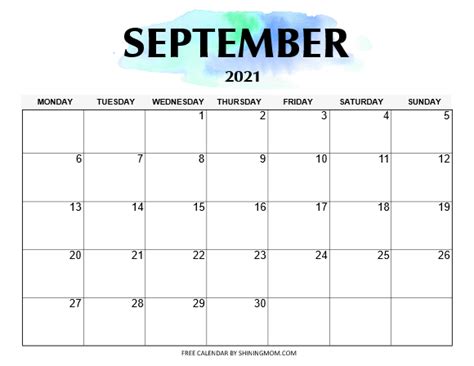 Free Printable September 2021 Calendar 12 Awesome Designs