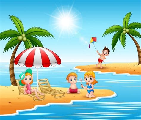 Vacaciones De Verano Ni Os En La Playa Premium Vector Freepik