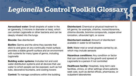 Toolkit Controlling Legionella In Common Sources Of Exposure Control Legionella Cdc