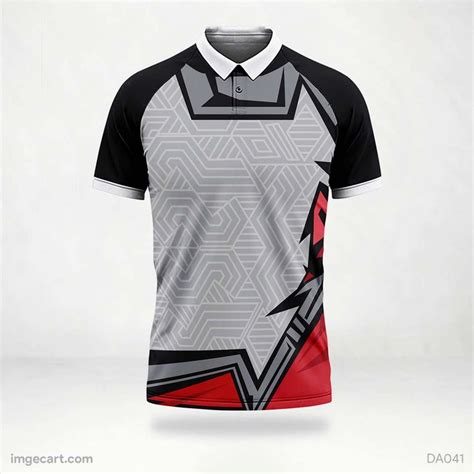 Cricket Jersey Design Black And Grey With Red Effect Polo T Shirt