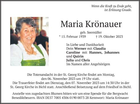 Traueranzeigen von Maria Krönauer trauer merkur de