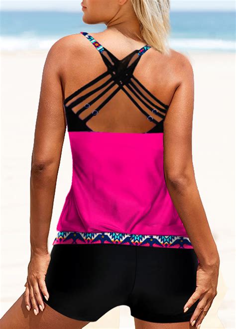 Criss Cross Tribal Print Neon Pink Tankini Top Modlily Usd