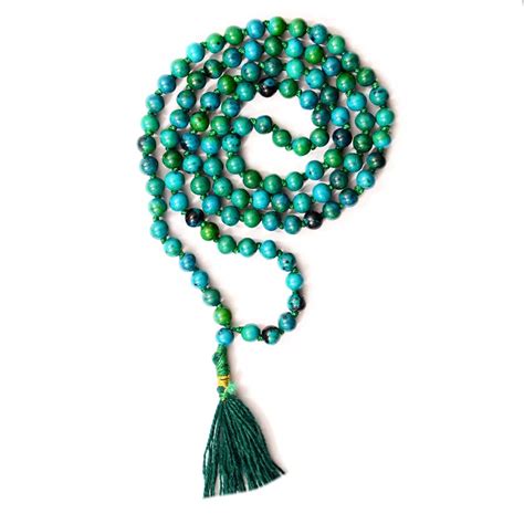 Takshila Gems® Natural Chrysocolla Mala 1081 6 Mm Knotted Beads Mala