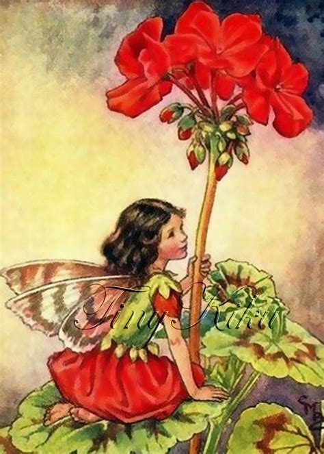 Geranium Fairy Vintage Cicely Mary Barker Art Print Fabric Block