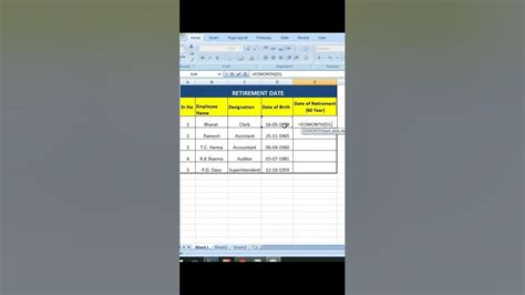 How To Calculate Retirement Date In Ms Excel Excel Shorts