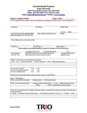 Fillable Online Upward Bound Program Avila University Fax Email Print