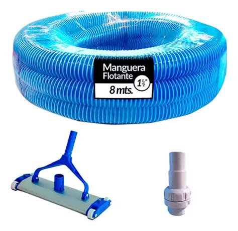 Kit Limpiafondo Manguera 8m Acople Vulcano Para Piscinas