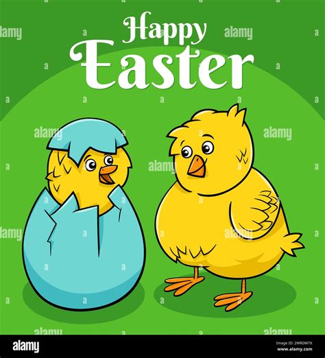 Cartoon Illustration Of Easter Chick Hatching From Egg Greeting Card Design Stock Vector Image