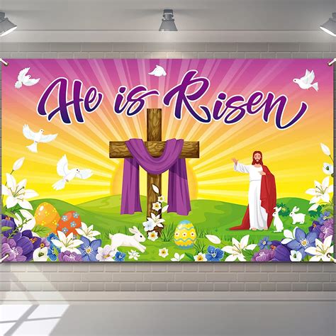 Amazon Large Happy Easter He Is Risen Backdrop Religious