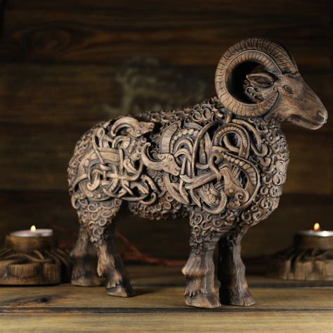 Wood Ram Statue Norse Animal Statue Art Carving Shop