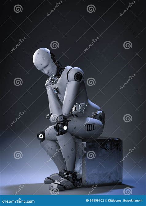 Robot Sit Down And Thinking Stock Illustration Illustration Of