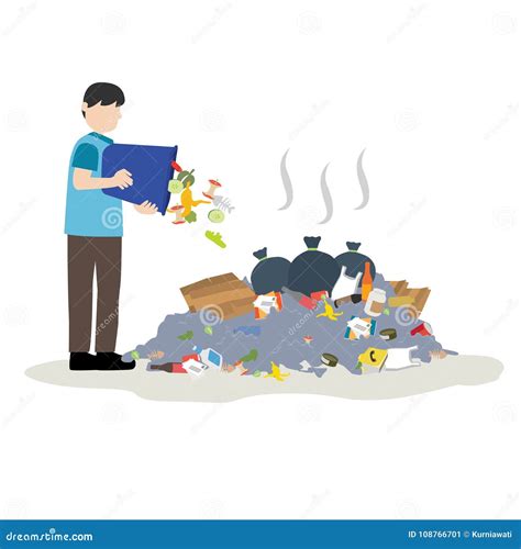 Man Throw Trash Into Pile Of Garbage Stock Vector Illustration Of