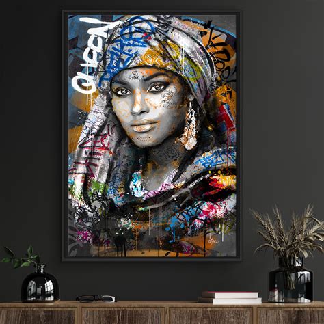 Kehia Tableau Portrait Street Art De Femme Africaine Traditionnelle