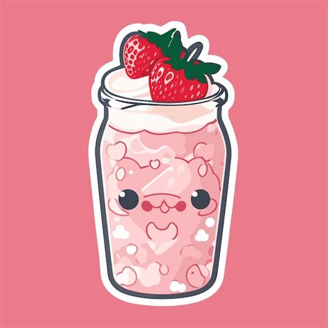 Vector De Batido De Fresa Kawaii Vector Premium