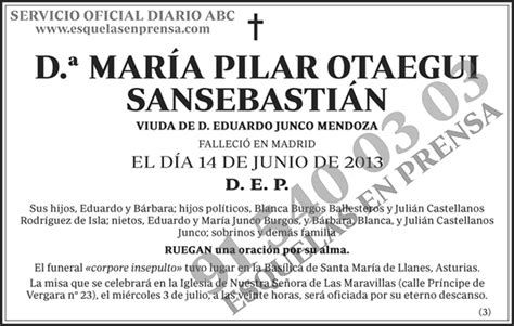 María Pilar Ortaegui Sansebastián Esquelas ABC