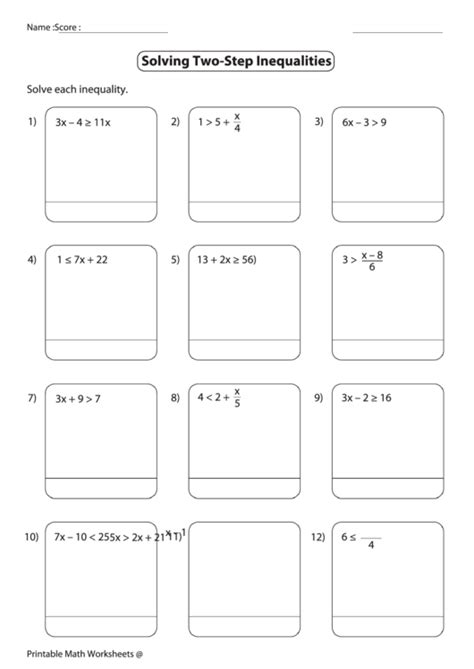 Solving Two Step Inequalities Worksheet Printable Pdf Download