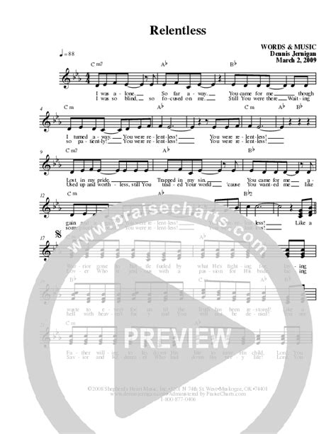 Relentless Sheet Music Pdf Dennis Jernigan Praisecharts