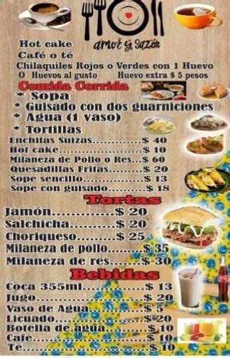 Menu at Amor y sazón restaurant Morelia