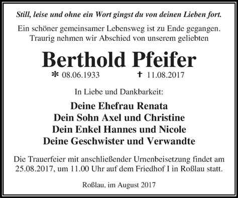 Traueranzeigen Von Berthold Pfeifer Abschied Nehmen De