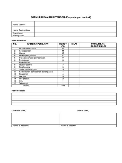 Form Evaluasi Vendor Pdf