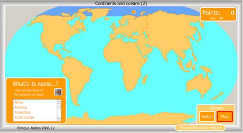 Bilingual Reading Corner: Continents and Oceans - interactive map and game