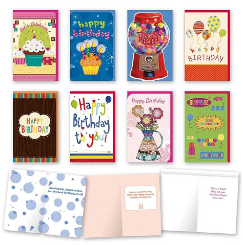 Assorted General Birthday Cards Bulk Card Set Of 8 Cards With Envelopes