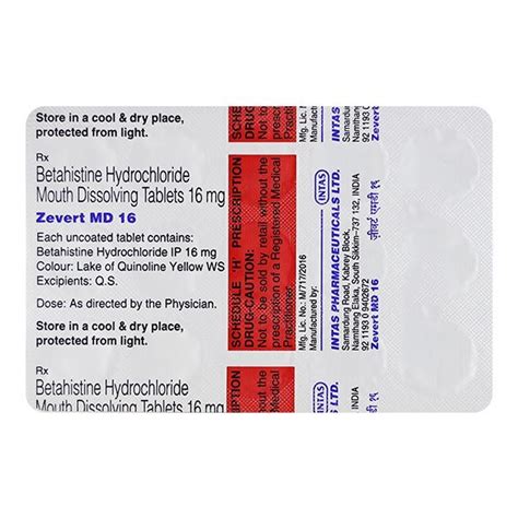 Zevert MD Betahistine Tablet 8mg 16mg 24mg At Rs 251 Strip In