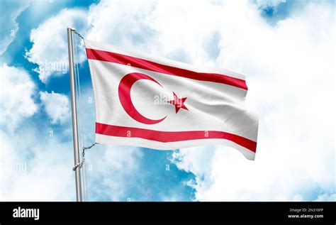 Turkish Republic Of Northern Cyprus Flag Waving On Sky Background 3d