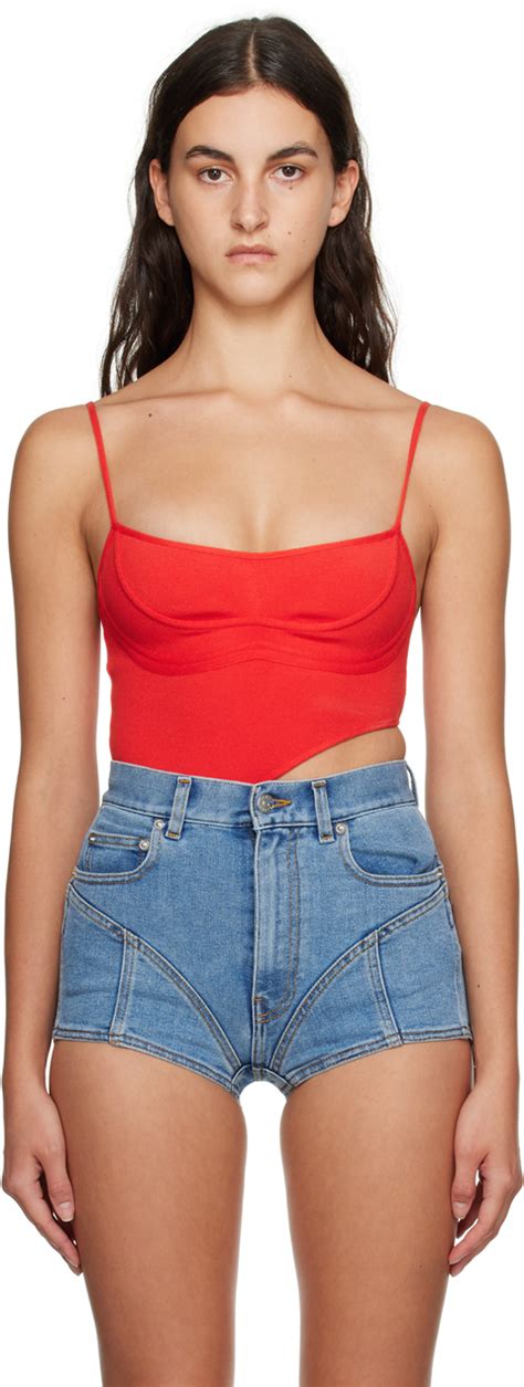 Mugler Red Cutout Bodysuit Mugler