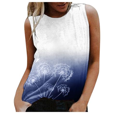 Vbarhmqrt Womens Plus Size Tank Tops Womens Round Neck Sleeveless Gradient Flower Prints Tank