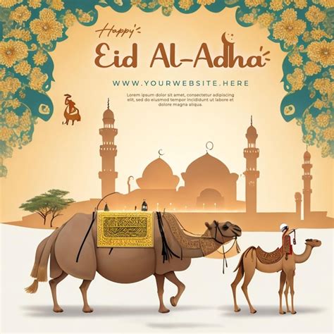 Cartel De Saludo De Eid Al Adha Con Camello Y Mezquita En Una Hermosa