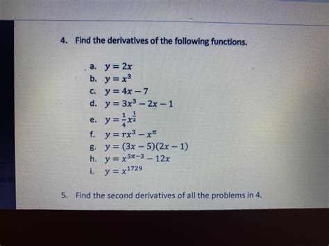 Answered 4 Find The Derivatives Of The… Bartleby