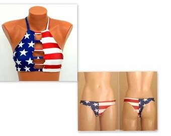 American Flag High Neck Halter Bikini Etsy